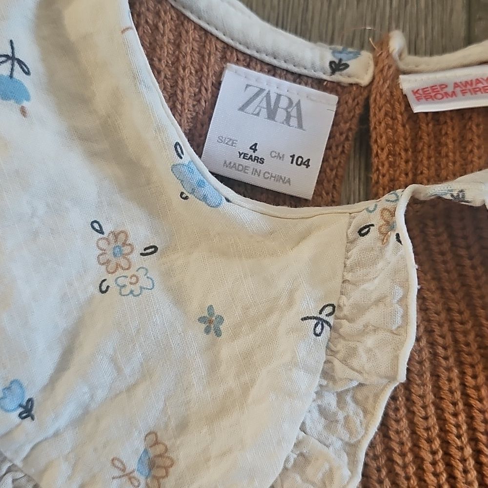 Zara Rust Knit Top with Cream Floral Collar & ZARA JEANS. LIKE NEW! - Picture 5 of 8